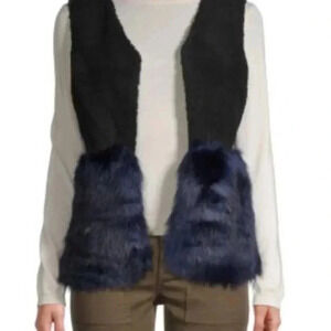 Saks Fitth Avenue Faux fur vest black / blue size S/M